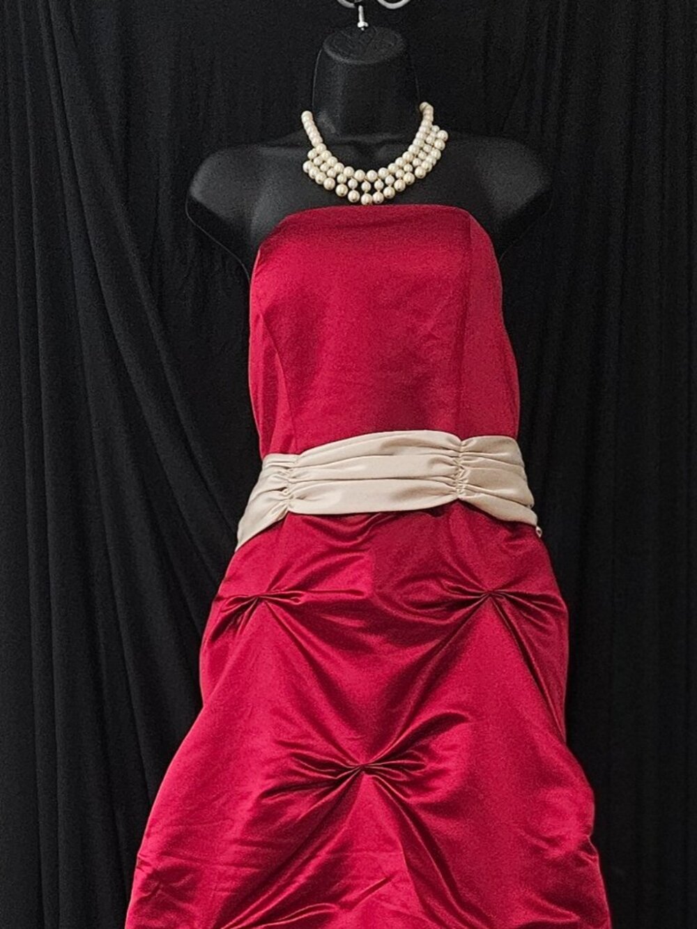Bill Levkoff formal dress, Red and Cream, high-low with satin bow, Size 14